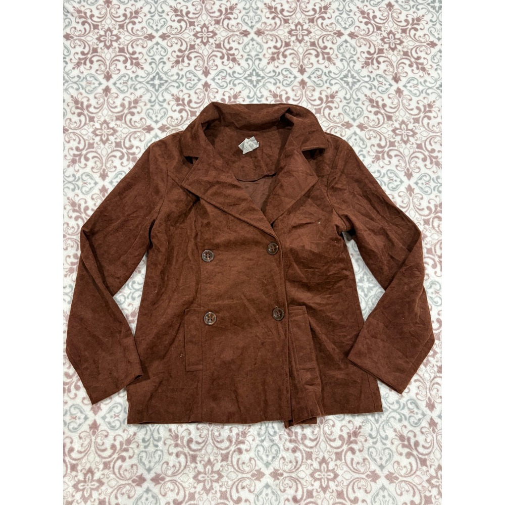 My Michelle Womens Faux Suede Double Breasted Blazer Brown Large 4066-JV5G
